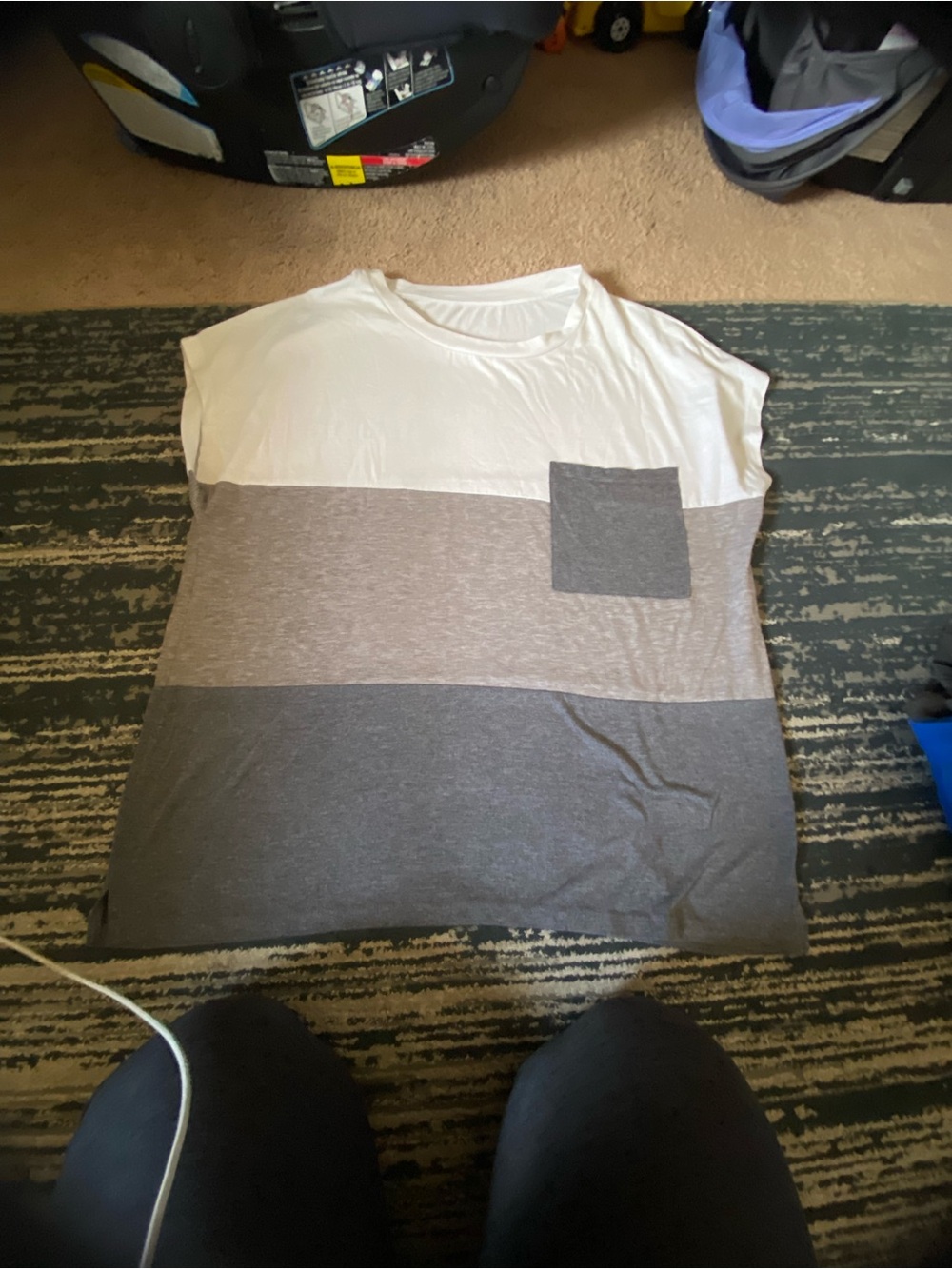 & Other Stories White and Gray Colorblock Short Sleeve Pocket Tee